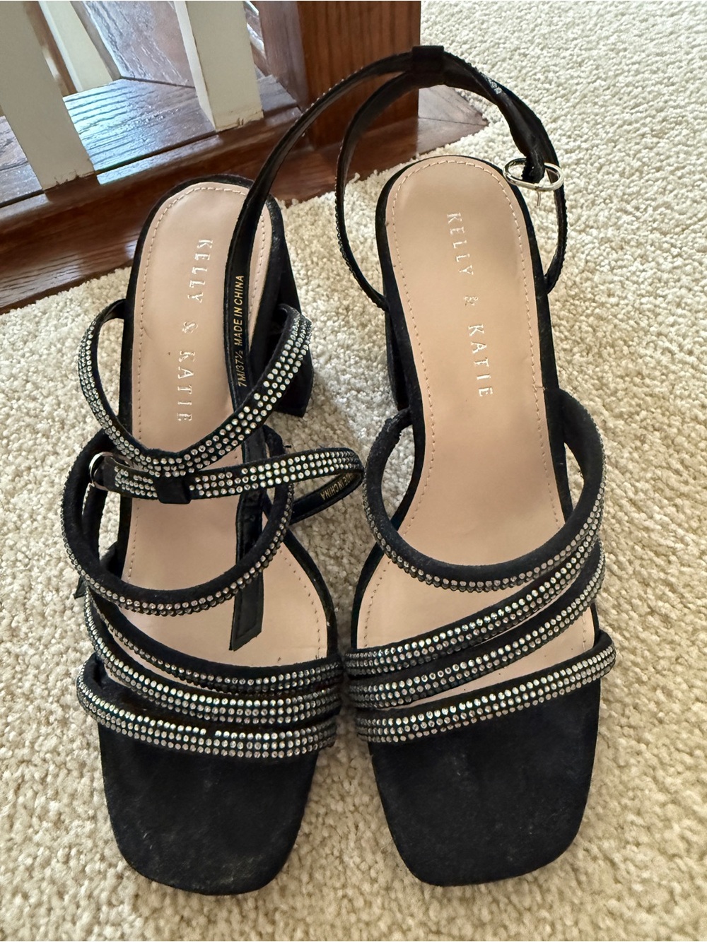 Kelly & Katie Black Strappy Rhinestone Heeled Sandals